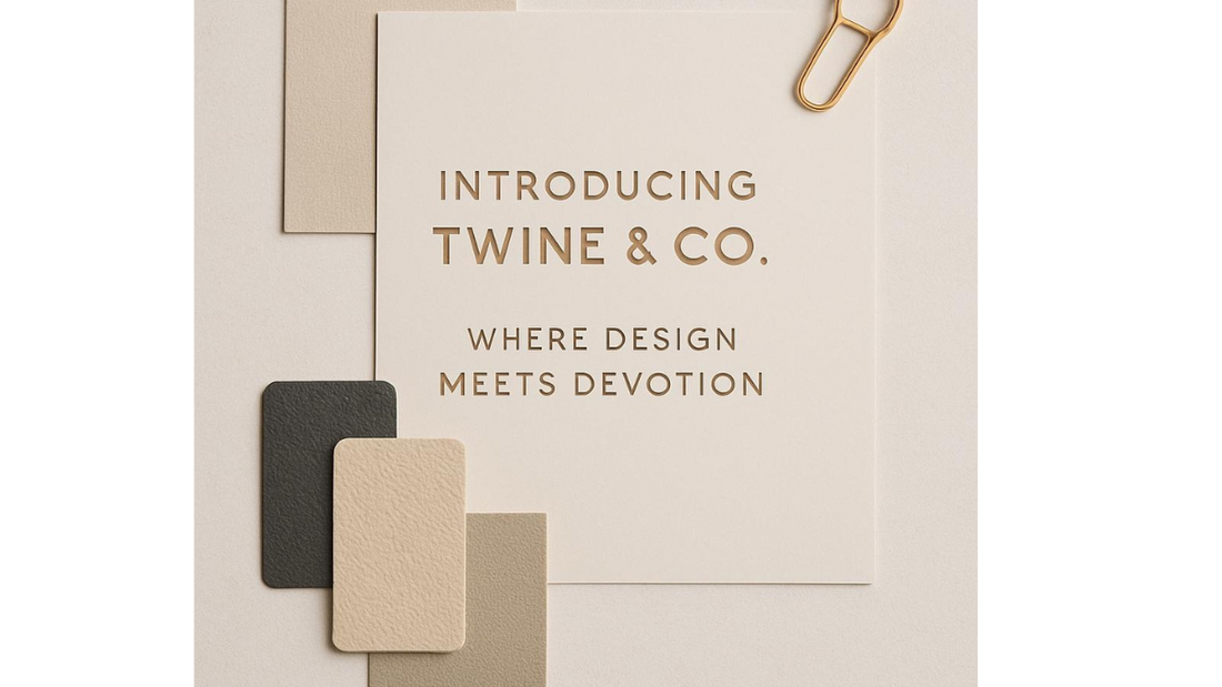 Minimalist Twine & Co. graphic with brand colour swatches and the text Introducing Twine & Co, used for the brand story blog.